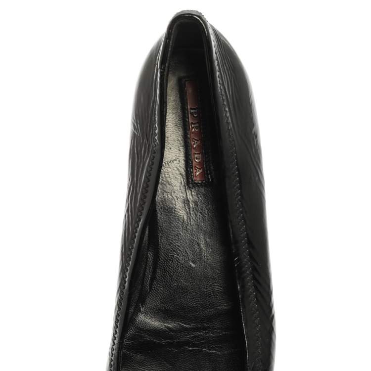 Pre Owned Prada Black Patent Leather Bow Ballet Flats Size 36.5