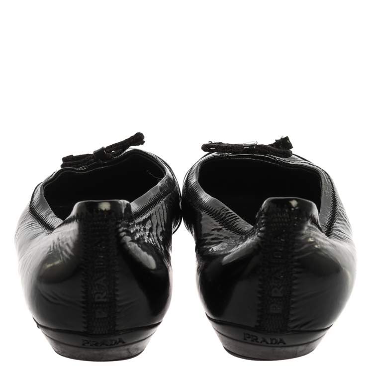 Pre Owned Prada Black Patent Leather Bow Ballet Flats Size 36.5