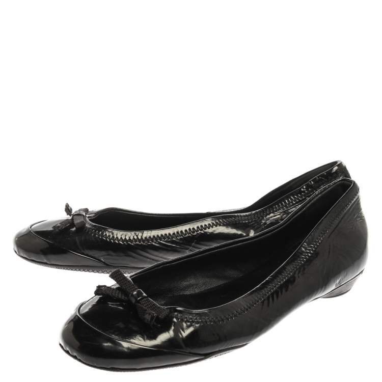 Pre Owned Prada Black Patent Leather Bow Ballet Flats Size 36.5