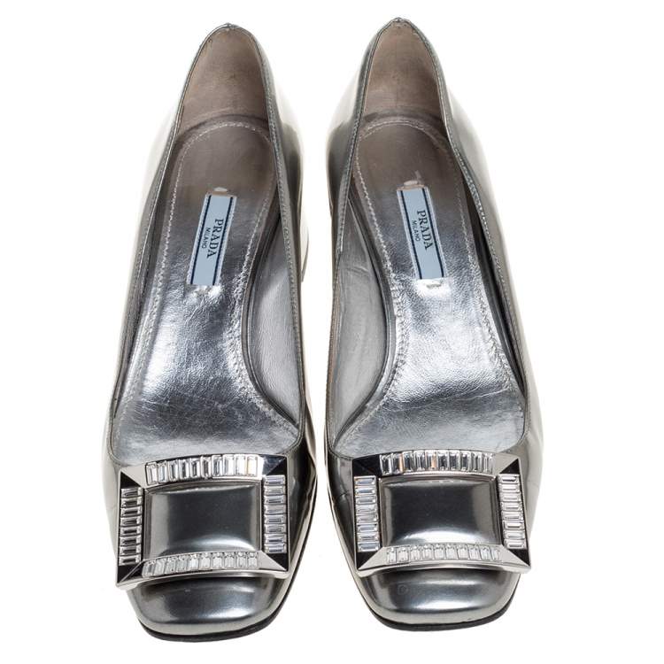 prada silver pumps