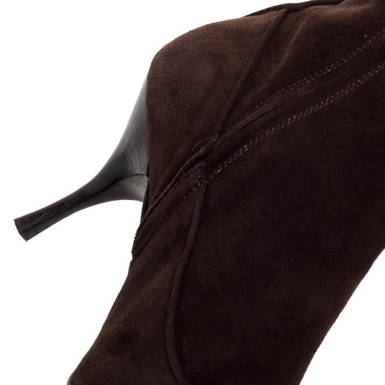 Pre Owned Prada Brown Suede Knee Boots Size 38