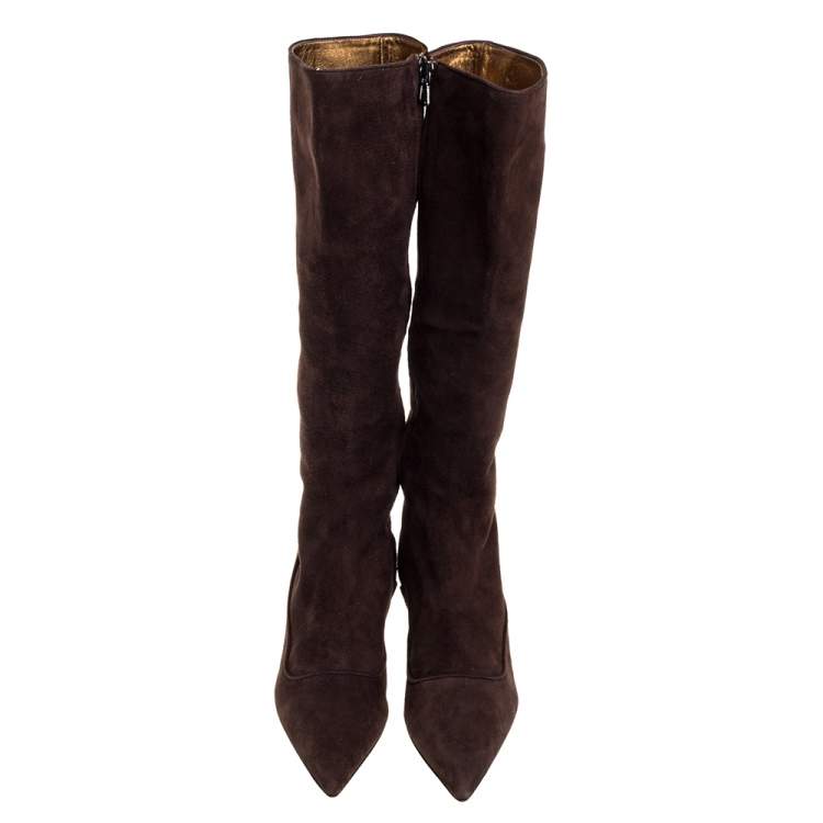 Pre Owned Prada Brown Suede Knee Boots Size 38