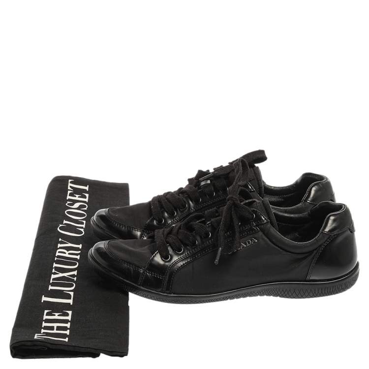 Pre Owned Prada Black Leather And Nylon Trainer Sneakers Size 38