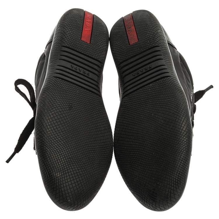 Pre Owned Prada Black Leather And Nylon Trainer Sneakers Size 38