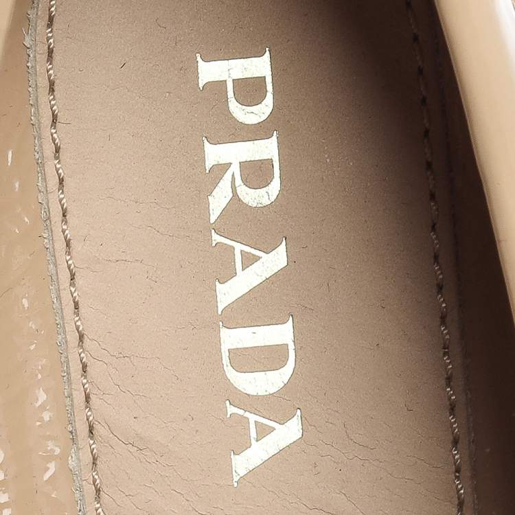 Pre Owned Prada Beige Patent Leather Bow Loafers Size 39