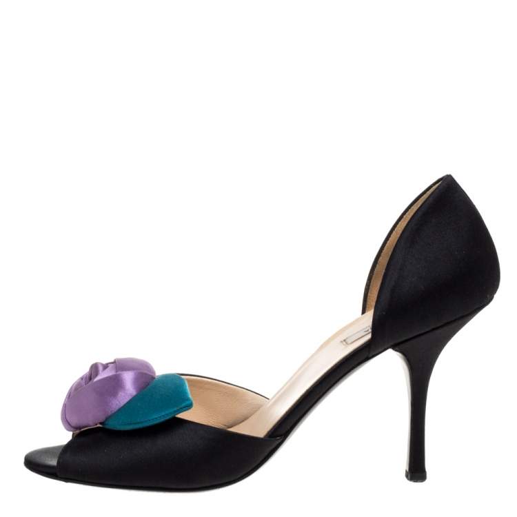 【関税&送料込】Prada Sequinned Satin D Orsay Pumps Prada Black Satin Floral D'orsay Peep Toe Pumps Size 38