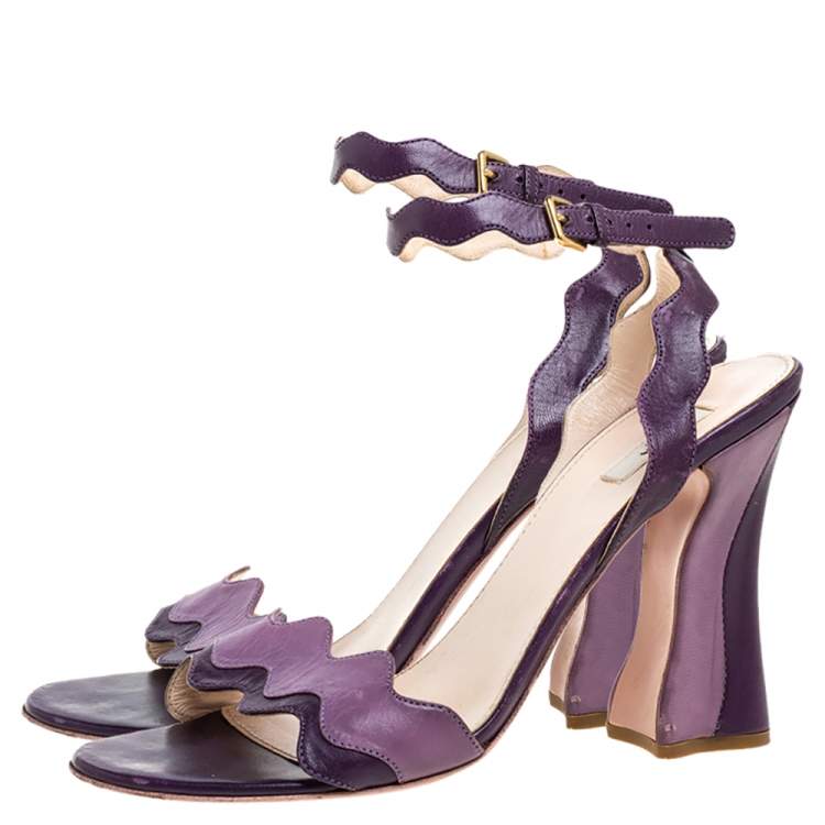 Pre Owned Prada Two Tone Purple Leather Wave Ankle Strap Sandals Size 37