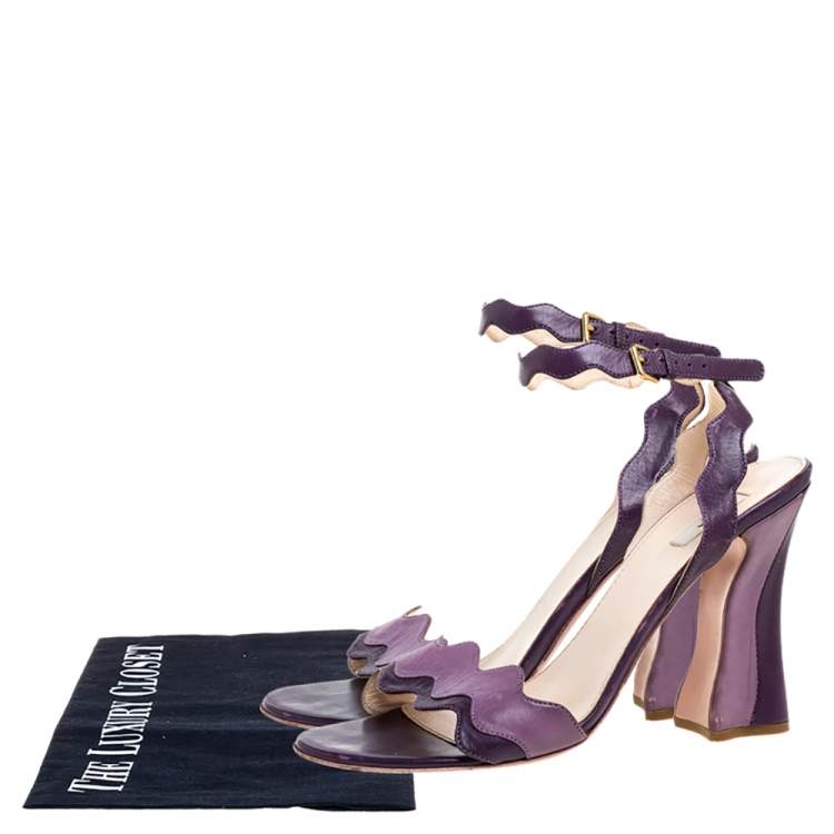 Pre Owned Prada Two Tone Purple Leather Wave Ankle Strap Sandals Size 37
