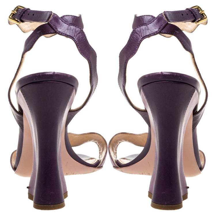 Pre Owned Prada Two Tone Purple Leather Wave Ankle Strap Sandals Size 37
