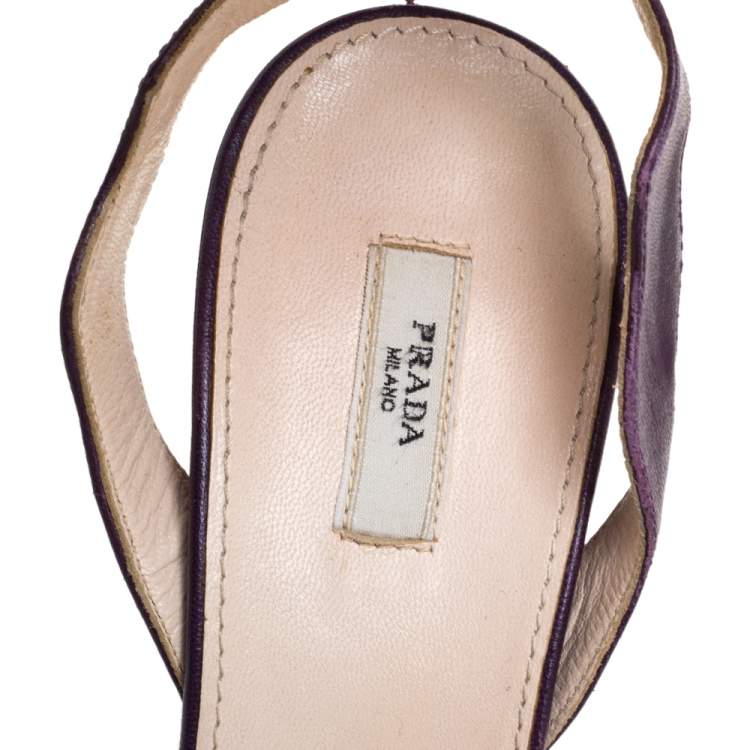Pre Owned Prada Two Tone Purple Leather Wave Ankle Strap Sandals Size 37