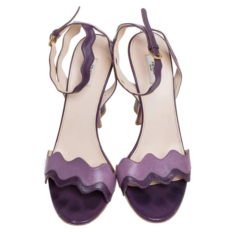 Pre Owned Prada Two Tone Purple Leather Wave Ankle Strap Sandals Size 37