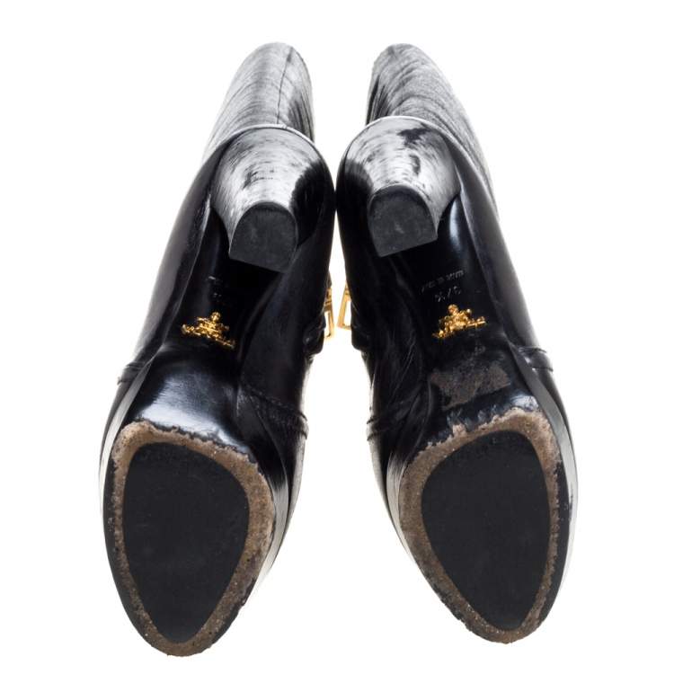 Pre Owned Prada Black Leather Knee Length Boots Size 37.5