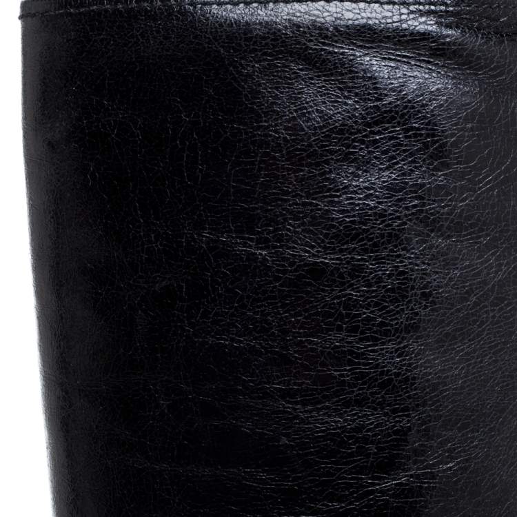 Pre Owned Prada Black Leather Knee Length Boots Size 37.5