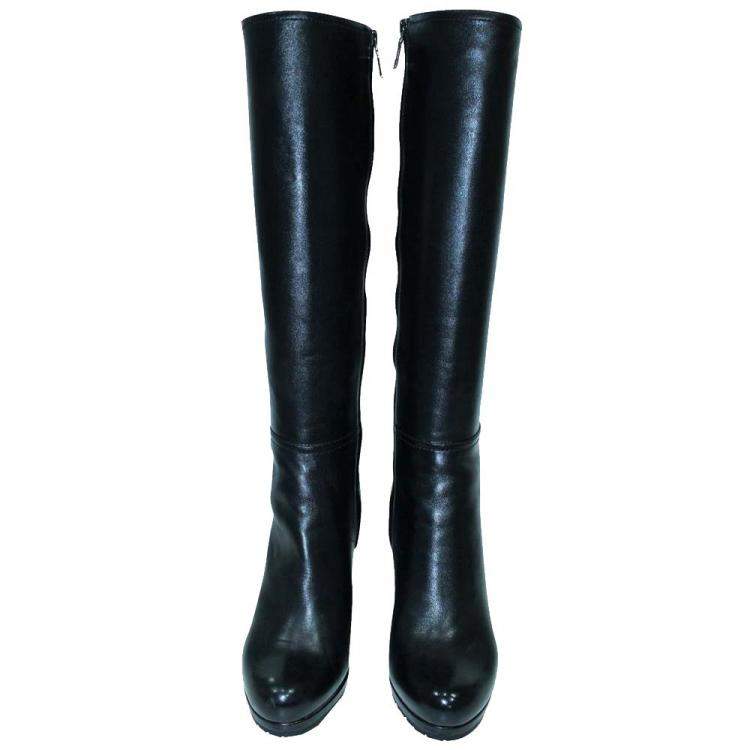 Prada Black Leather Knee Length Wedge Boots Size 37 Prada | TLC