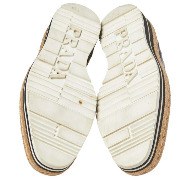 Pre Owned Prada Blue Brogue Leather Derby Lace Up Espadrille Sneakers Size 35.5