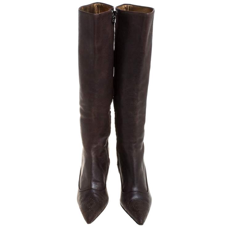 Pre Owned Prada Brown Leather Boots Size 38