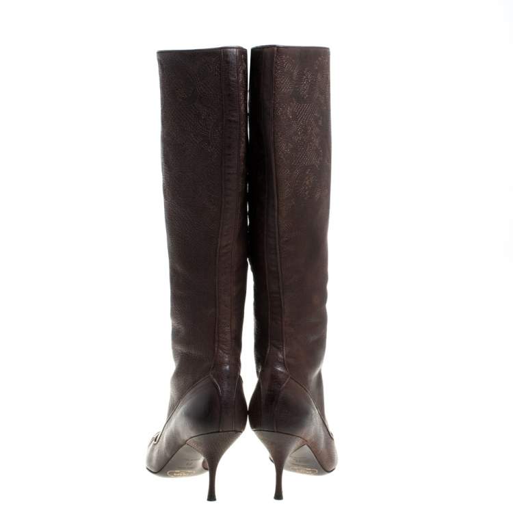 Pre Owned Prada Brown Leather Boots Size 38