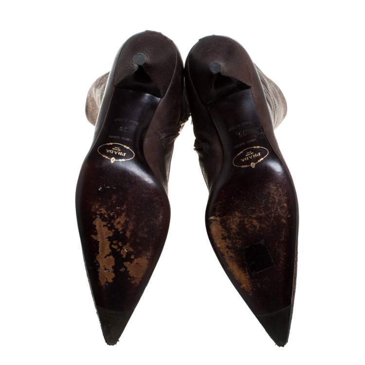 Pre Owned Prada Brown Leather Boots Size 38