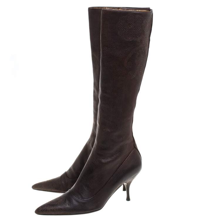 Pre Owned Prada Brown Leather Boots Size 38