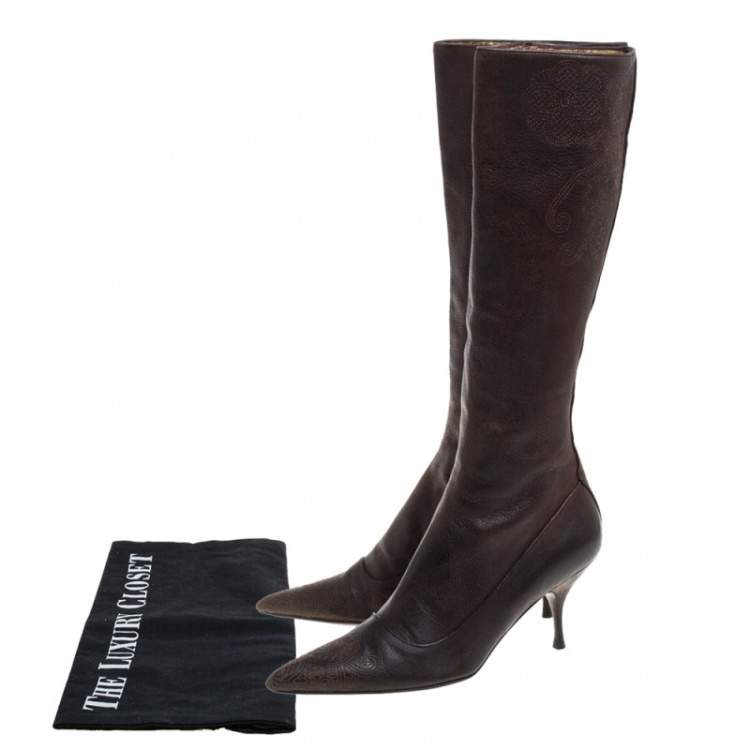 Pre Owned Prada Brown Leather Boots Size 38