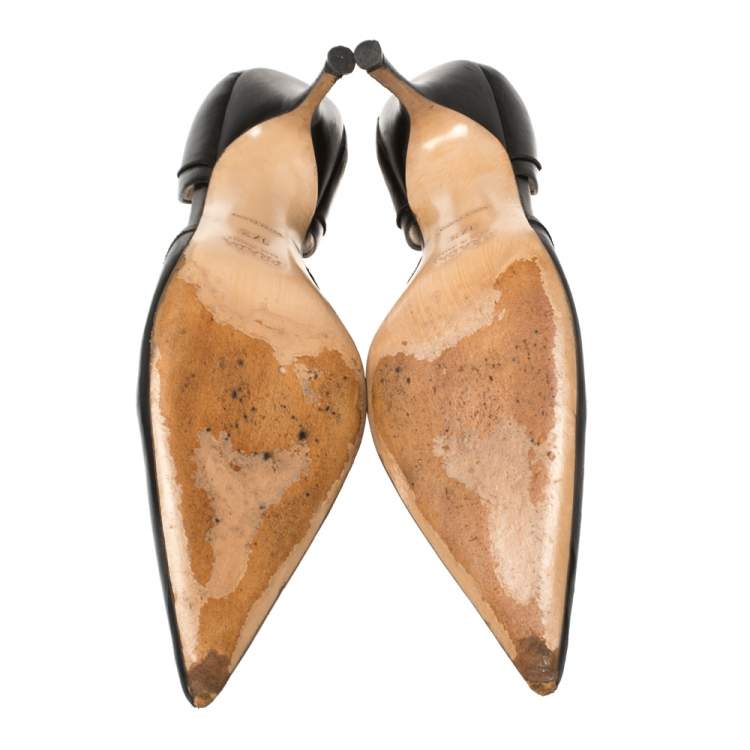 Pre Owned Prada Black Leather D'orsay Pointed Toe Pumps Size 37.5