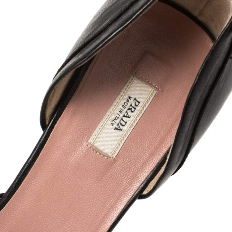 Pre Owned Prada Black Leather D'orsay Pointed Toe Pumps Size 37.5