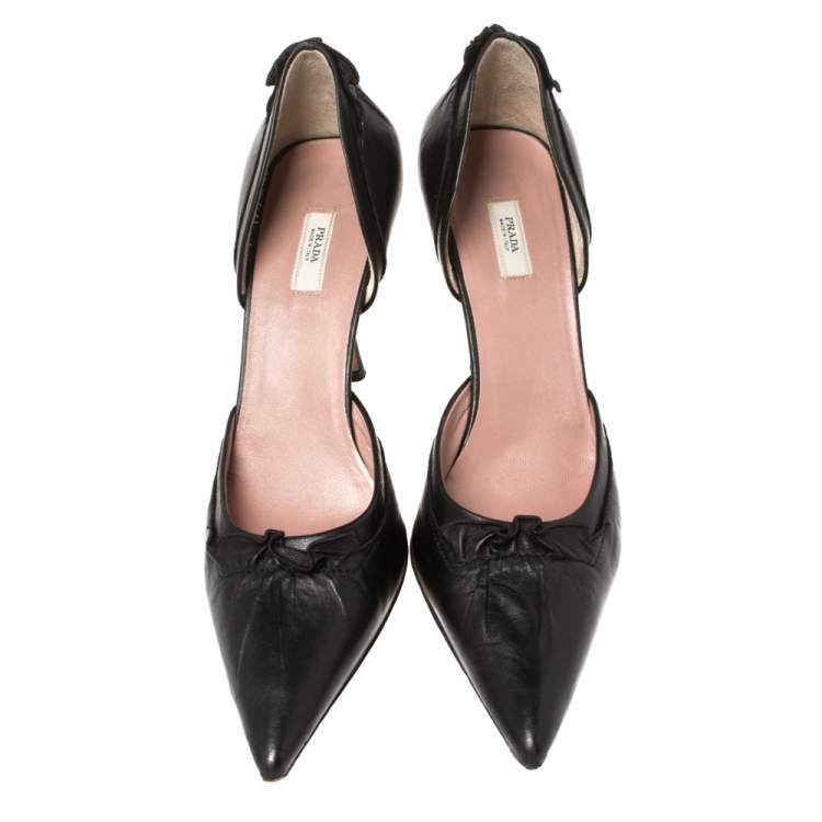 Pre Owned Prada Black Leather D'orsay Pointed Toe Pumps Size 37.5