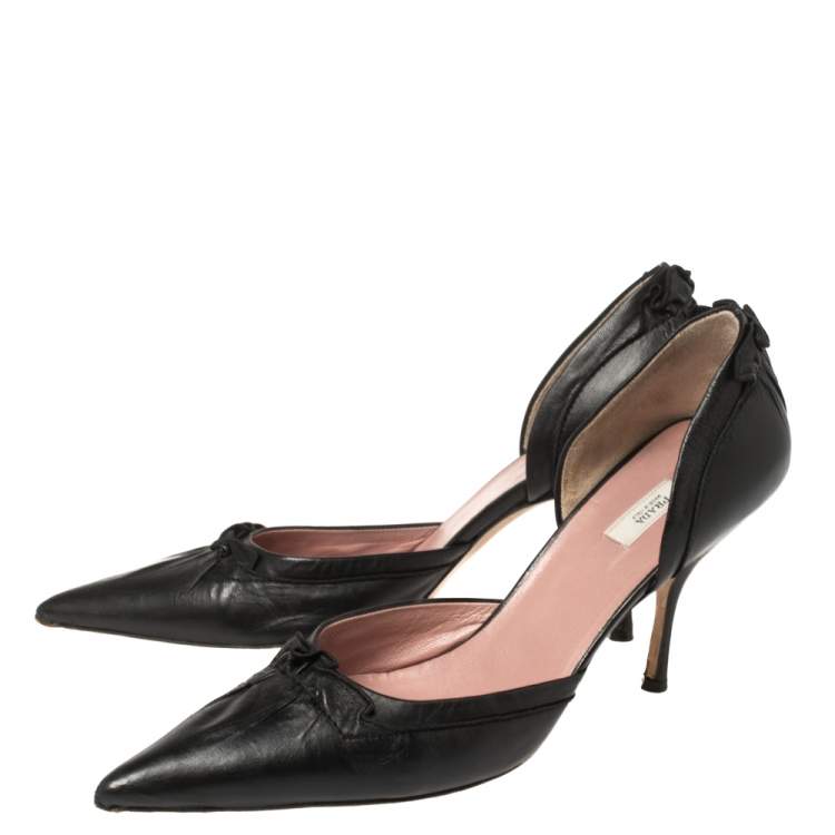 Pre Owned Prada Black Leather D'orsay Pointed Toe Pumps Size 37.5