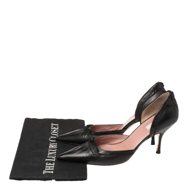 Pre Owned Prada Black Leather D'orsay Pointed Toe Pumps Size 37.5