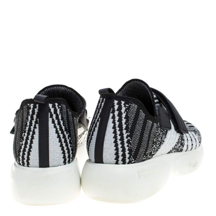 Pre Owned Prada Black/White Lurex  Cloudbust Sneakers Size 37