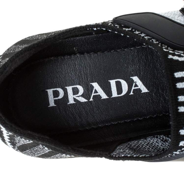 Pre Owned Prada Black/White Lurex  Cloudbust Sneakers Size 37