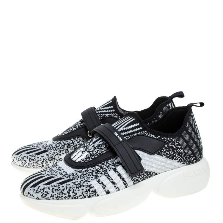Pre Owned Prada Black/White Lurex  Cloudbust Sneakers Size 37