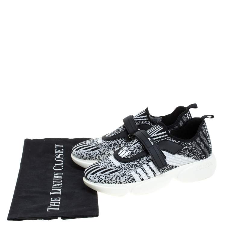 Pre Owned Prada Black/White Lurex  Cloudbust Sneakers Size 37