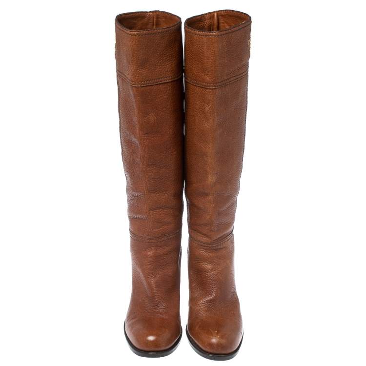 Pre Owned Prada Brown Leather Knee Length Boots Size 38
