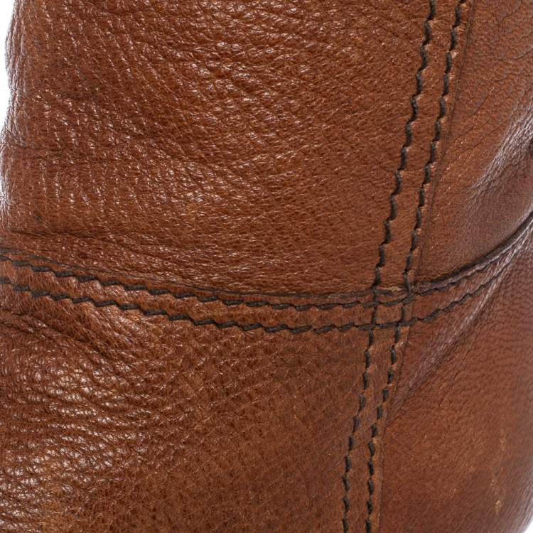 Pre Owned Prada Brown Leather Knee Length Boots Size 38