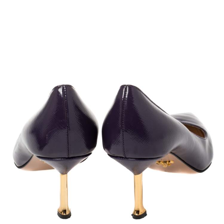 Pre Owned Prada Blue Saffiano Leather Pointed Toe Pumps Size 37.5