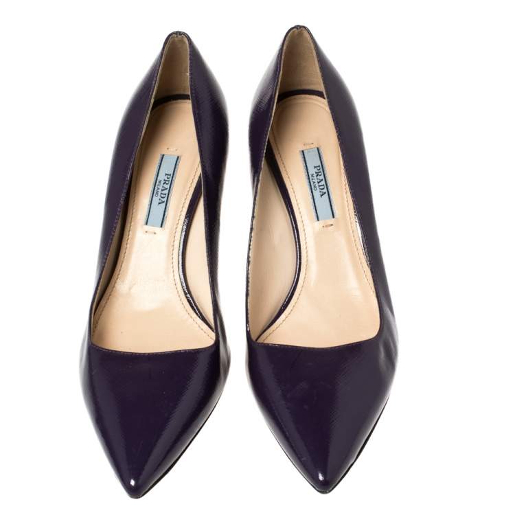 Pre Owned Prada Blue Saffiano Leather Pointed Toe Pumps Size 37.5