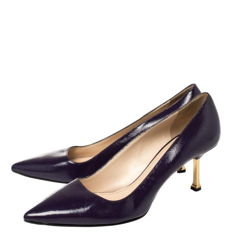 Pre Owned Prada Blue Saffiano Leather Pointed Toe Pumps Size 37.5