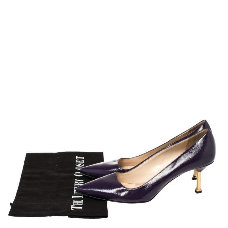 Pre Owned Prada Blue Saffiano Leather Pointed Toe Pumps Size 37.5