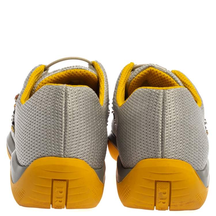 Pre Owned Prada Grey Mesh Embellished Low-Top Sneakers Size 40