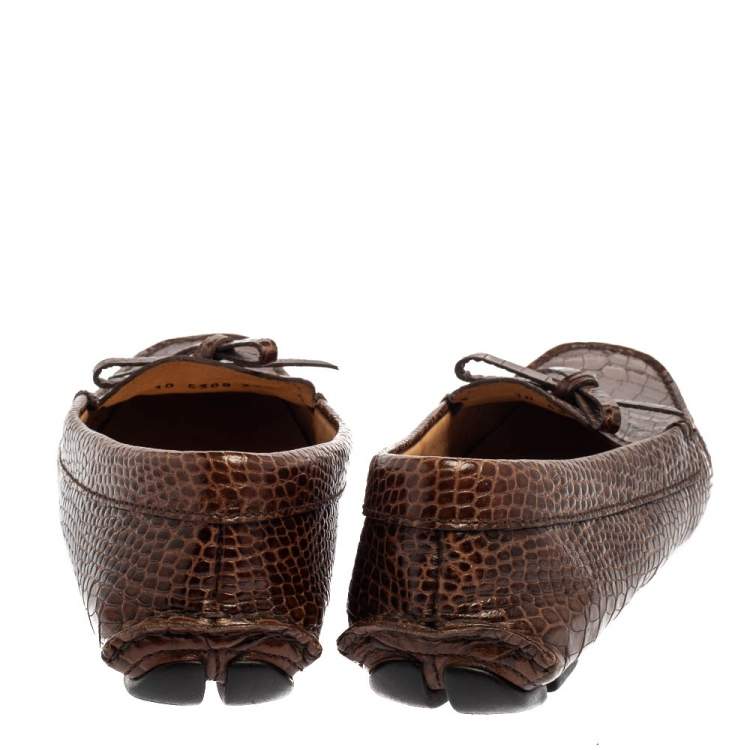 Pre Owned Prada Brown Croc Embossed Leather Loafers Size 38.5