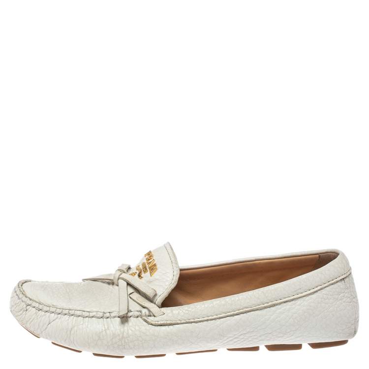 Prada White Leather Bow Loafers Size  Prada | TLC