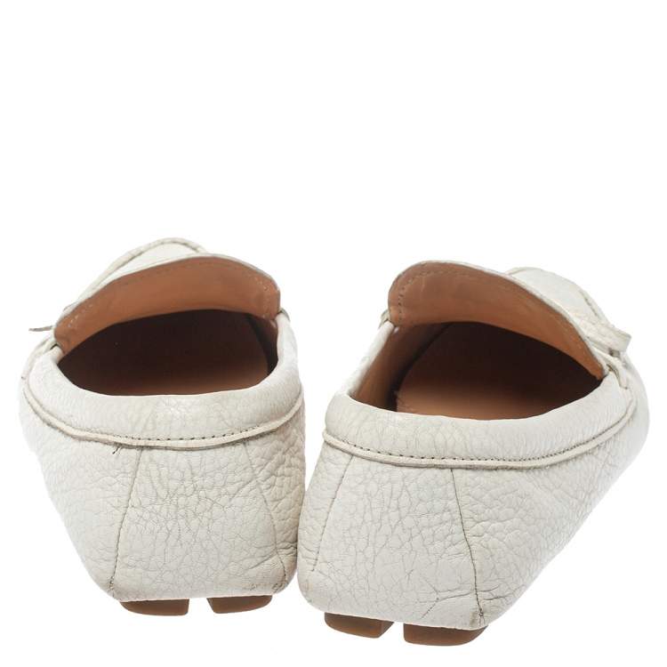 Pre Owned Prada White Leather Bow Loafers Size 37.5
