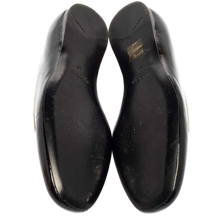 Pre Owned Prada Black Patent Saffiano Leather Slip On Smoking Loafers Size 38