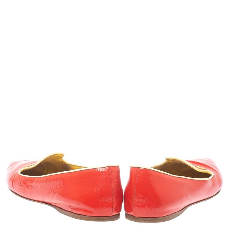 Pre Owned Prada Red Patent Saffiano Leather Pointed Toe Smoking Slippers Size 38.5