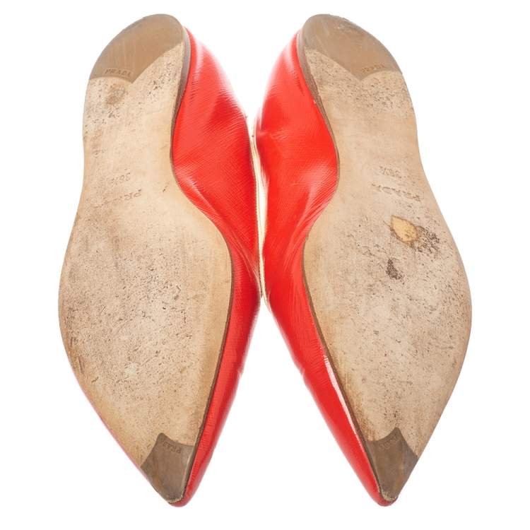 Pre Owned Prada Red Patent Saffiano Leather Pointed Toe Smoking Slippers Size 38.5