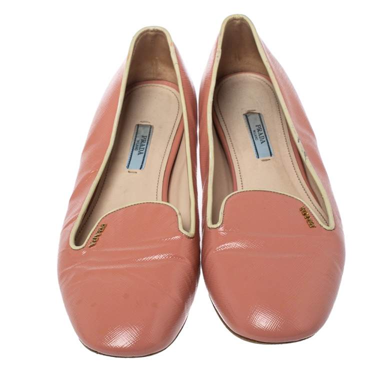 Pre Owned Prada Pink Patent Saffiano Leather Smoking Slippers Size 40.5