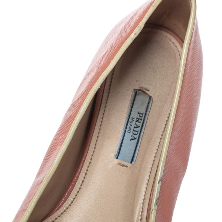 Pre Owned Prada Pink Patent Saffiano Leather Smoking Slippers Size 40.5