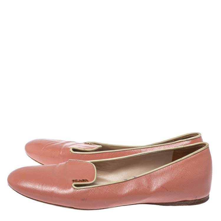 Pre Owned Prada Pink Patent Saffiano Leather Smoking Slippers Size 40.5