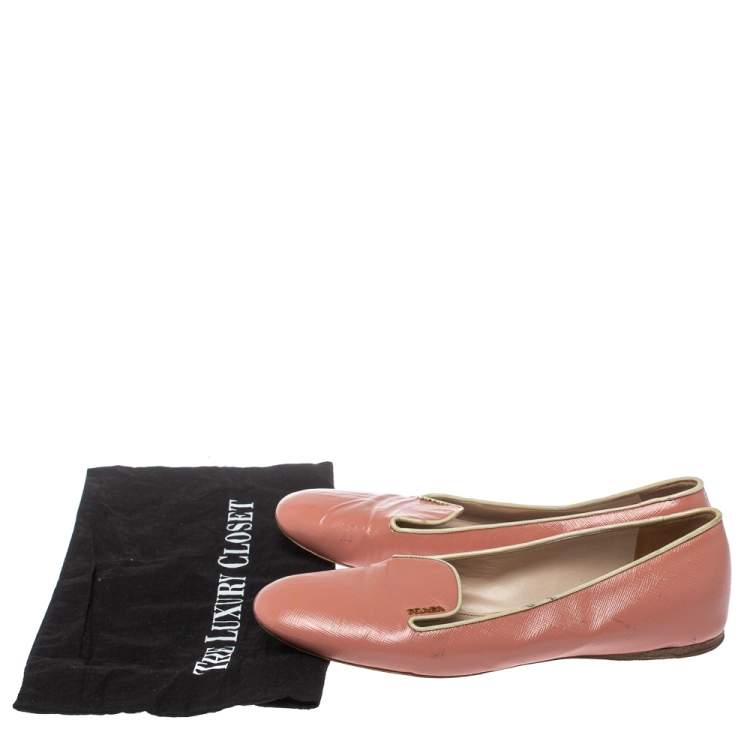 Pre Owned Prada Pink Patent Saffiano Leather Smoking Slippers Size 40.5